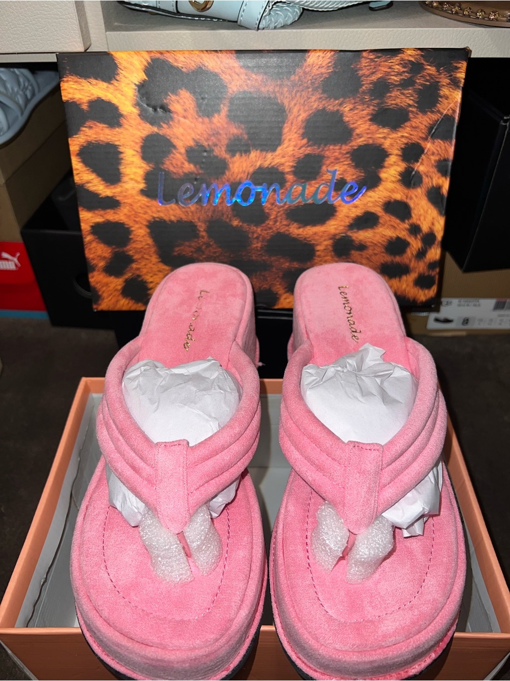 Lemonade Pink Suede Platform Thong Sandals